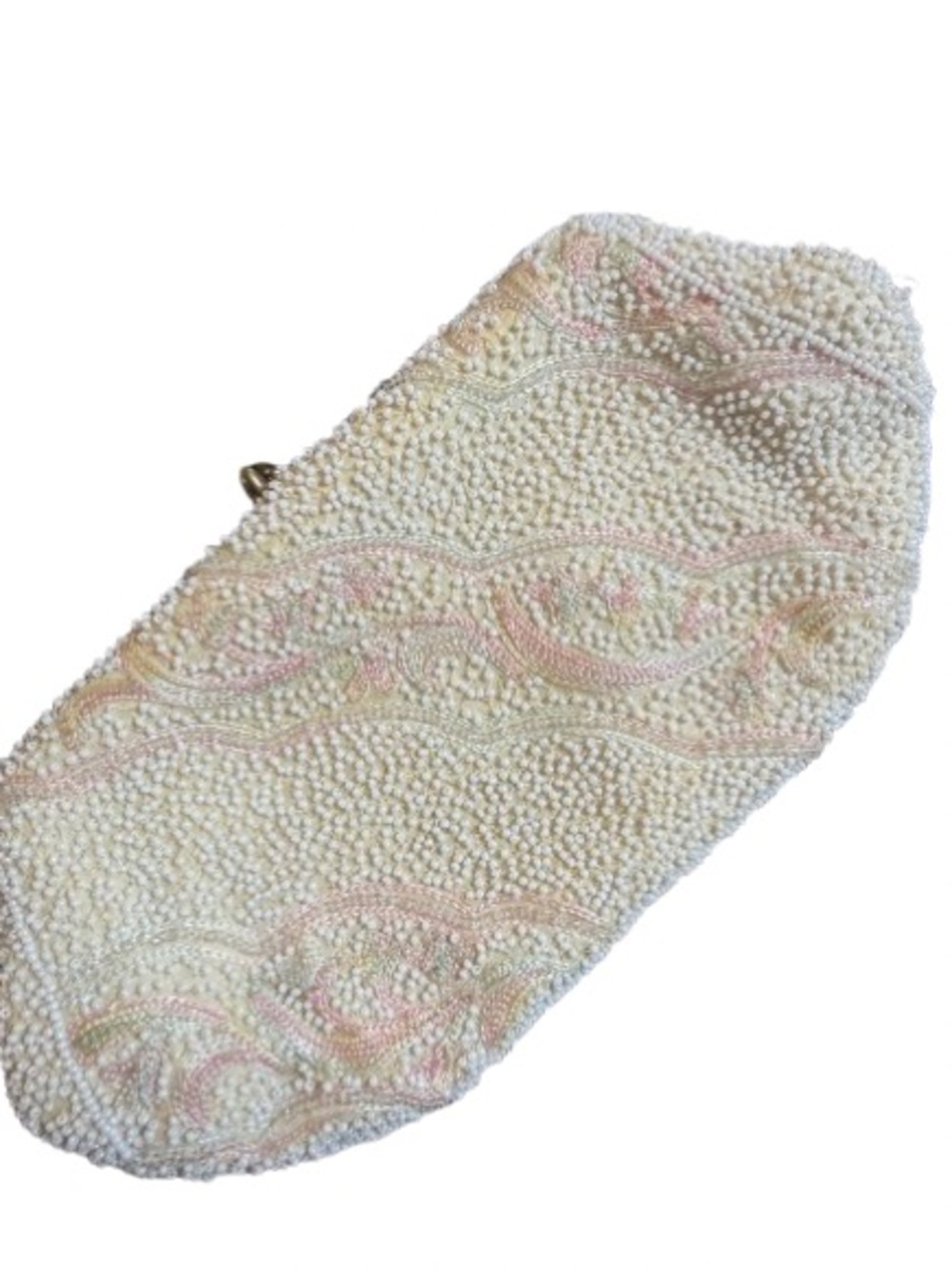 Vintage Evening Clutch Magid 1950s Hand Beaded Ivory Satin